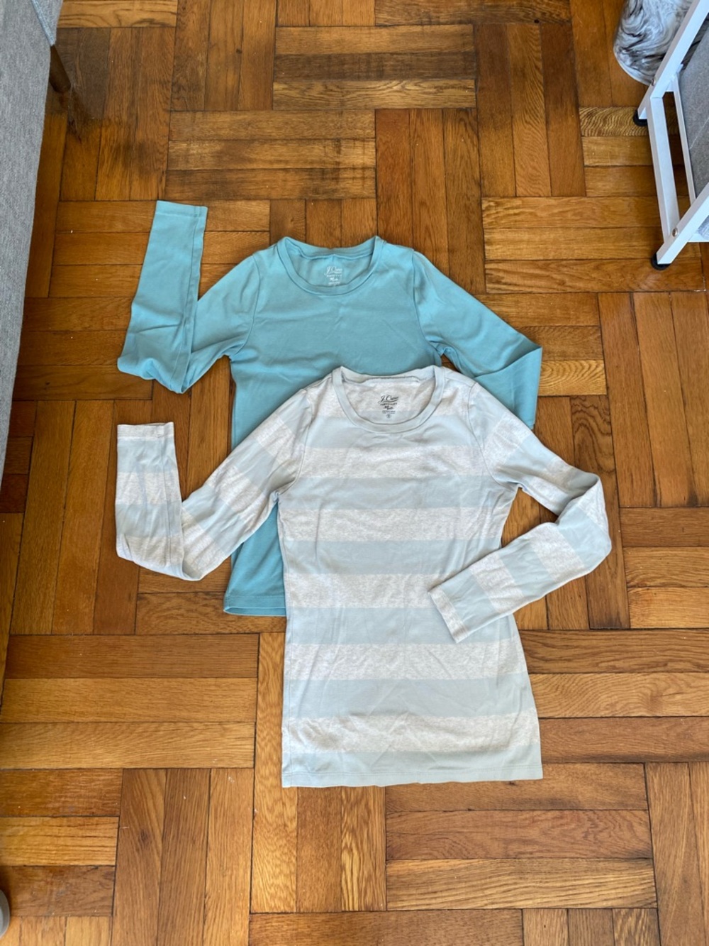 J.Crew Perfect Fit Long Sleeve Tee Bundle 2 Small Blue Stripe Cotton Basic Tops